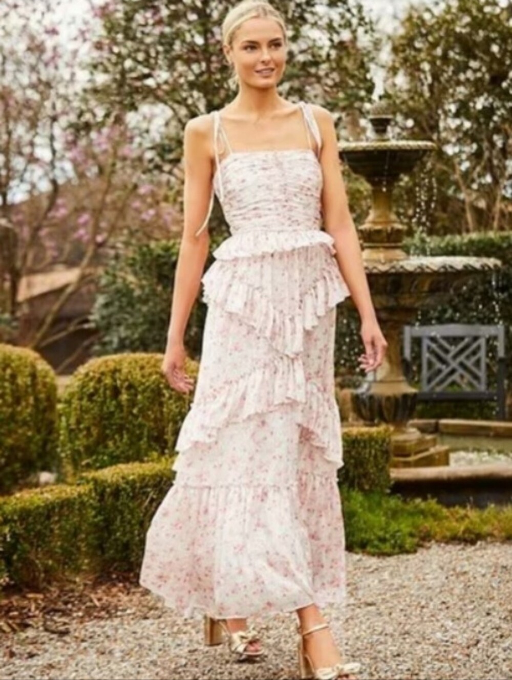ANTONIO MELANI Catalina Maxi Ruffle Maxi Dress In Rose Floral